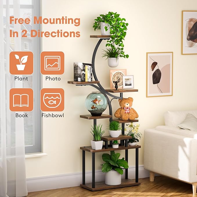 Plant Stand Indoor with Grow Light, 8 Tiered 66" Tall Plant Shelf, Corner Large Plant Stand for Indoor Plants Multiple, Metal S-Shaped Plant Flower Holder, for Living Room, Patio, Balcony