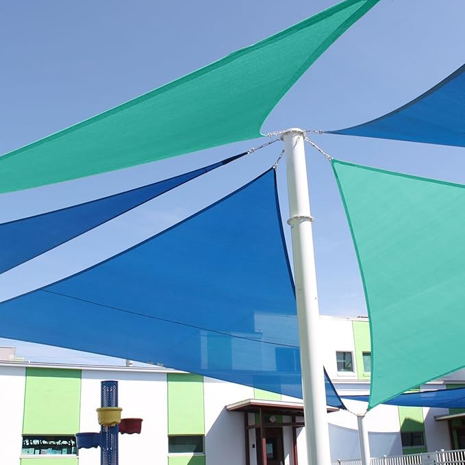E&K Sunrise 27' x 27' x 27' Sun Shade Sail Triangle Canopy Shade Cover UV Block for Patio Backyard Garden Outdoor (Blue)