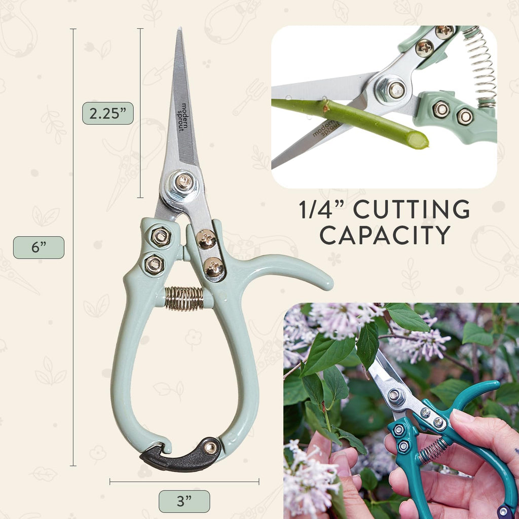 Modern Sprout Pruning Shears - Garden Snips - Herb Scissors - Sage 1-Pack | Lightweight Gardening Tool - Durable Carbon Steel Blade W/Easy-Lock - Gardening Supplies - Flower Cutter - Reusable Holster