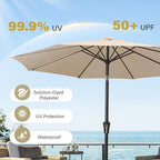 MEWAY 9ft Patio Umbrella Outdoor Table Umbrellas with Push Button Tilt and Crank, Market Umbrella 8 Sturdy Ribs for Deck, Garden, Pool and Backyard, Cream Beige