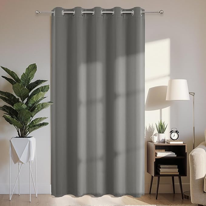 Joydeco Blackout Patio Sliding Door Curtains 84 Inches Long, Grommet Privacy Room Divider Curtains, Extra Wide Thermal Blackout Drapes for Bedroom Living Room (Light Grey, 70Wx84L, 1 Panel)