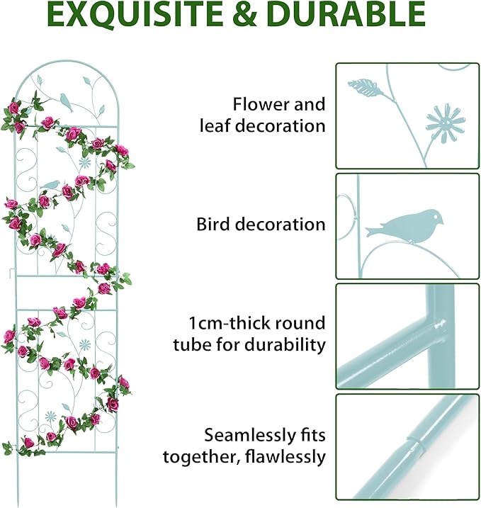 Metal Garden Trellis for Climbing Plants, 86.5" x 19.7" Metal Plant Trellis Outdoor, Green Iron Garden Trellis, Clematis Rrellis Outdoor, Arched Decoration Suitable for courtyards, lawns, Gard, Green