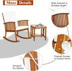Tangkula Acacia Wood Patio Bistro Set, Outdoor Rocking Chair with Table, Porch Rocker with Thick Cushion of Detachable Cover, Porch Rocking Chair Table Set for Outdoor Indoor Patio Backyard, Teak