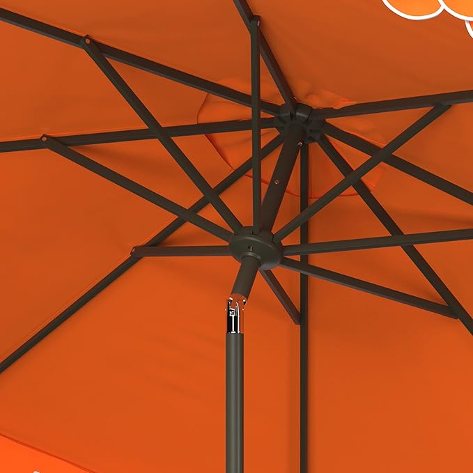 SAFAVIEH 9ft Outdoor Patio Umbrella, Round, Valance, Orange, Auto Crank Tilt, UV Resistant for Deck, Backyard, Poolside (PAT8006O)