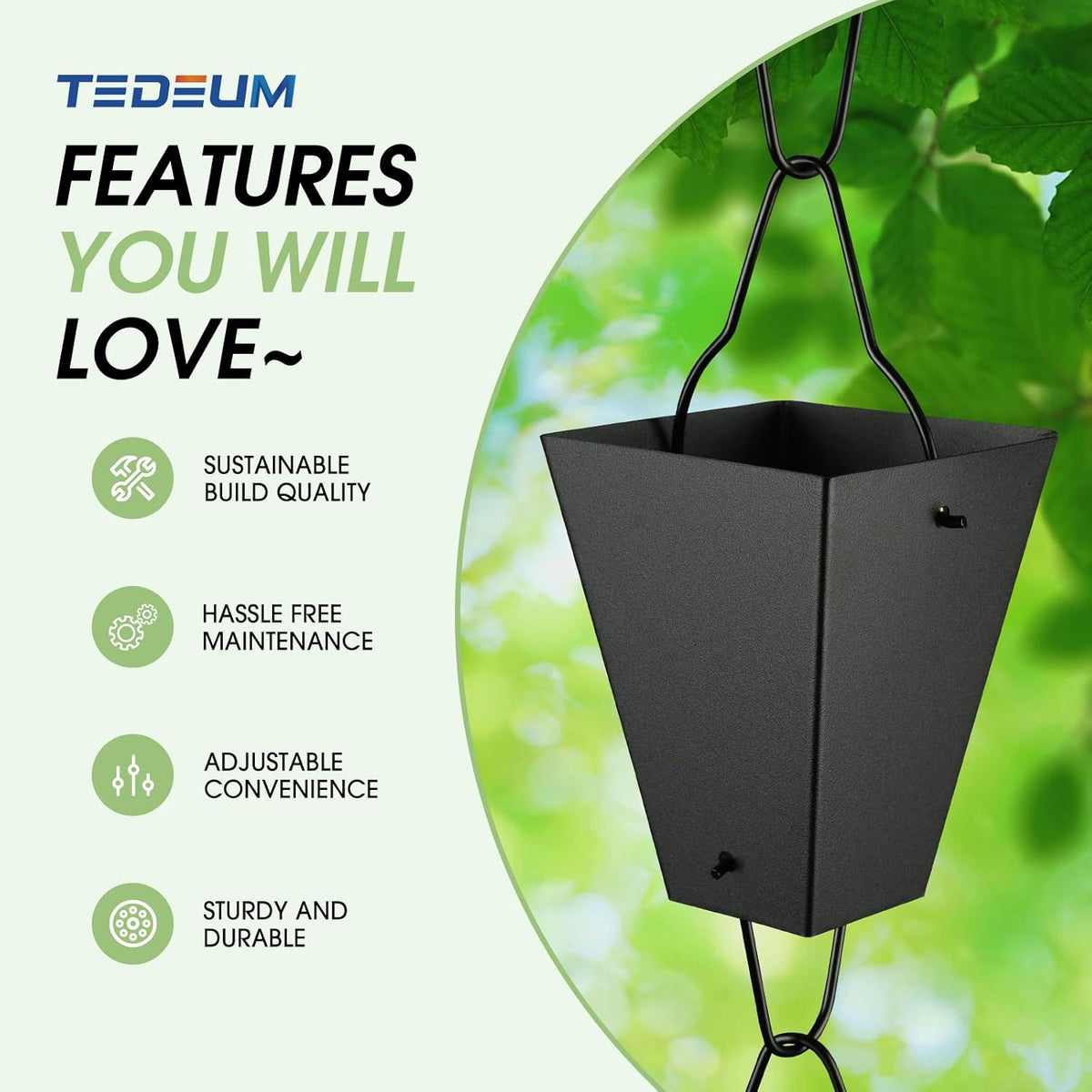 te deum square link rain chain, 8.5 feet, package contents