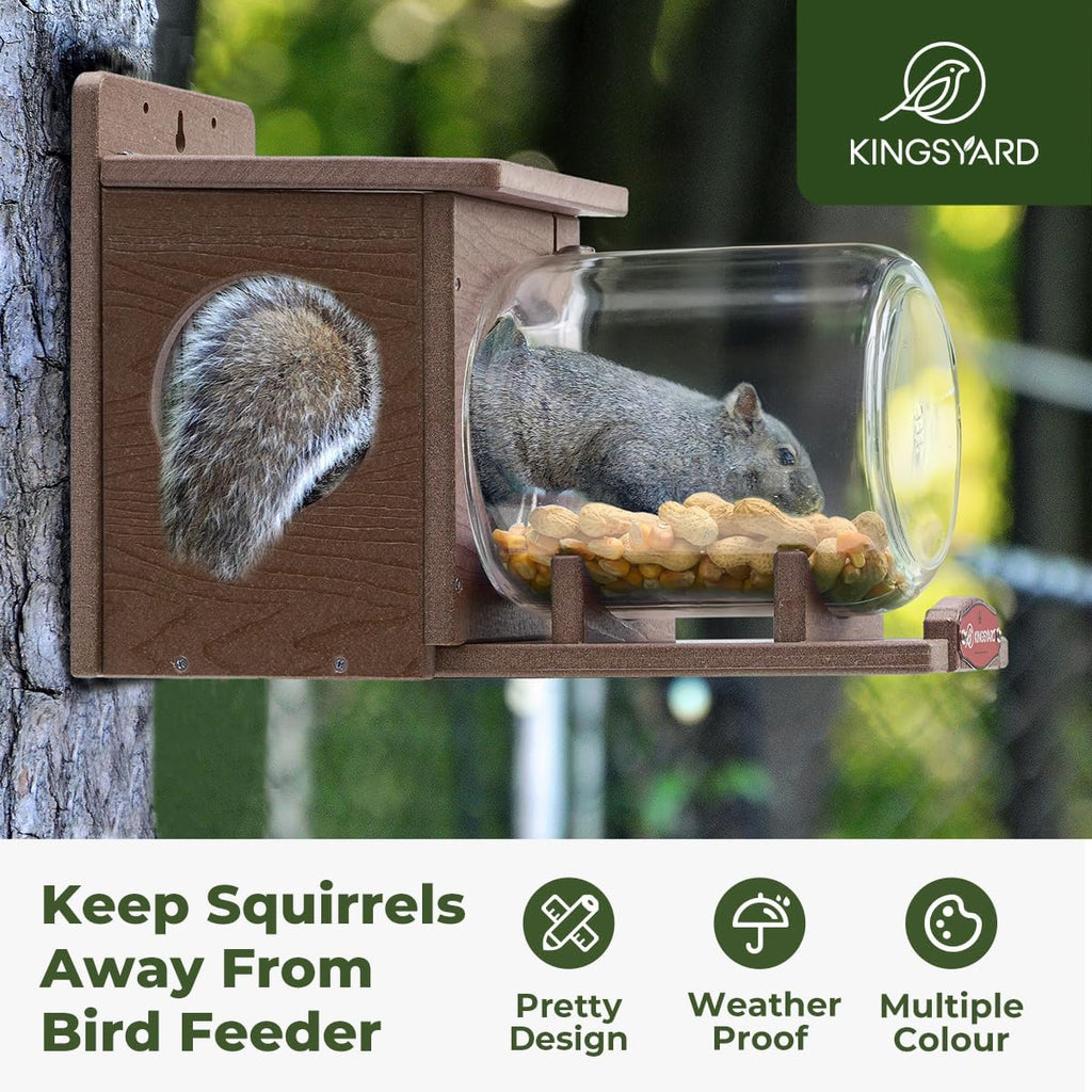 Kingsyard Recycled Plastic Squirrel Feeder for Outside, Squirrel Feeder Box with Peanuts Corn Storage Jar, Sturdy & Durable, Weatherproof (Brown) | Sturdy & Durable Recycled Plastic, Removable Peanuts Corn Storage Jar, No Assembly Required, Weatherproof