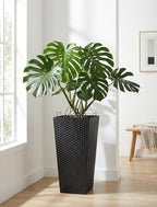 Sziqiqi Tall Planter for Indoor Outdoor: Set of 2 Large 21.6in Metal Taper Plant Pots with Inner Pots - Square Black Flower Pot with Drainage Holes for Outside Front Door Patio Garden Floor