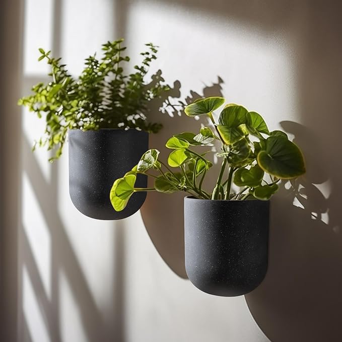 LA JOLIE MUSE Wall Hanging Planters for Indoor Plants，Hanging Flower Pots for Air Plants Succulent, Set of 2, 5.7L*4.1W*7H, Weathered Gray