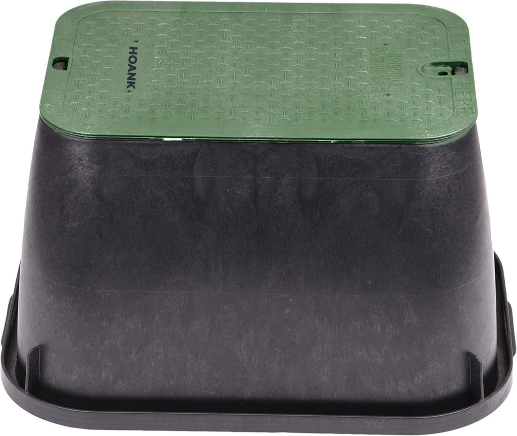 Rectangular Jumbo Valve Box and Cover, 15 in. x 22 in., 12 in. Height, Irrigation Control Valve Lettering, Black Box with Green Overlapping Cover