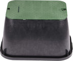 Rectangular Jumbo Valve Box and Cover, 15 in. x 22 in., 12 in. Height, Irrigation Control Valve Lettering, Black Box with Green Overlapping Cover