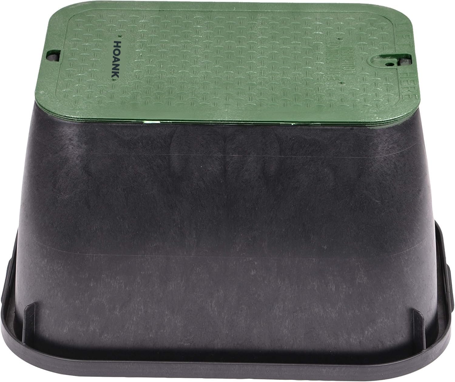 Rectangular Jumbo Valve Box and Cover, 15 in. x 22 in., 12 in. Height, Irrigation Control Valve Lettering, Black Box with Green Overlapping Cover