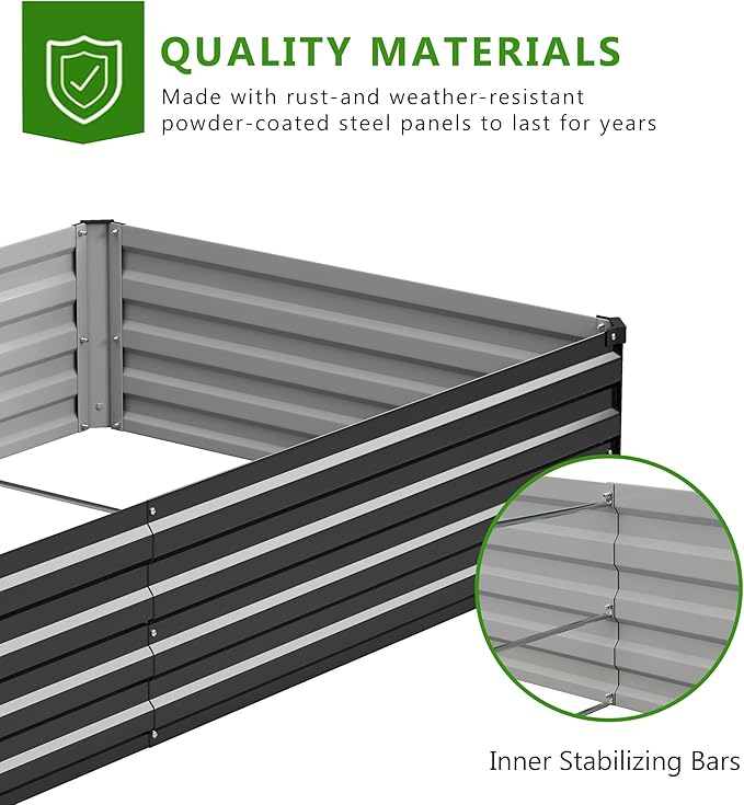 2PCS 8x4x1ft Galvanized Raised Garden Bed Kit, Galvanized Planter Raised Garden Boxes Outdoor, Large Metal Raised Garden Beds for Vegetables,Black