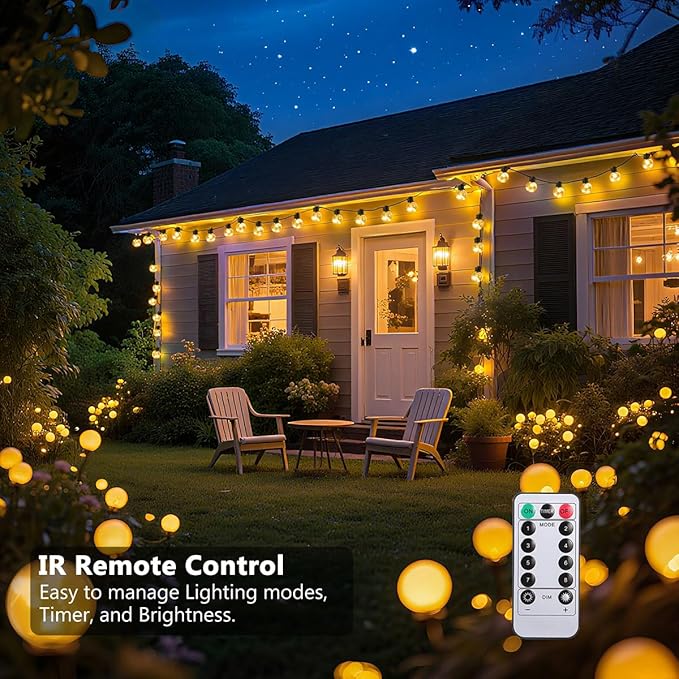 Outdoor String Lights, 25ft 20 LED Bulbs Hanging Patio Lights Dimmable with Timer & Remote, Globe Bulb Shatterproof & Waterproof for Outdoor Indoor Patio Backyard Balcony Decor - Warm White