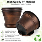 Plant Planters Pots Set of 4 Pack 11 Inch, Plastic Flower Pot for Indoor Plants with Drainage Holes & Trays, Resin Decorative Container Sets with Saucer for House Outdoor Garden Planters Copper