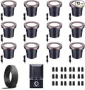 Ground Well Lights Kit, 12 Pack Landscape LED Low Voltage Inground Light and 200W Transformer and 250FT Cable and 40 Wire Connectors, Outdoor Waterproof IP67 Aluminum for Backyard Wall Lawn