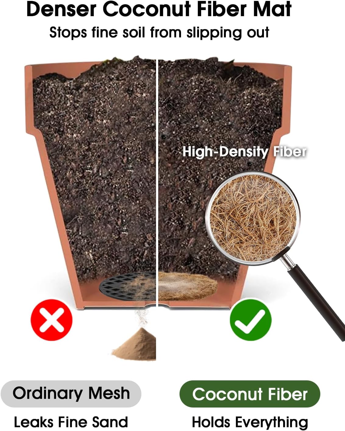 LE TAUCI Coconut Coir Drainage Mesh Pads for Flower Pots, Pre-Cut 2 Inch Pot Hole Covers to Prevent Soil Loss, Natural Coir Fiber Liners for Indoor & Outdoor Planters, 10 Pack