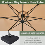 Aoxun 11 FT Cantilever Umbrella with Base Included, Patio Large Aluminum Offset Umbrella Windproof with 360°Rotation, Heavy Duty Frame for Outdoor, Pool, Deck and Garden