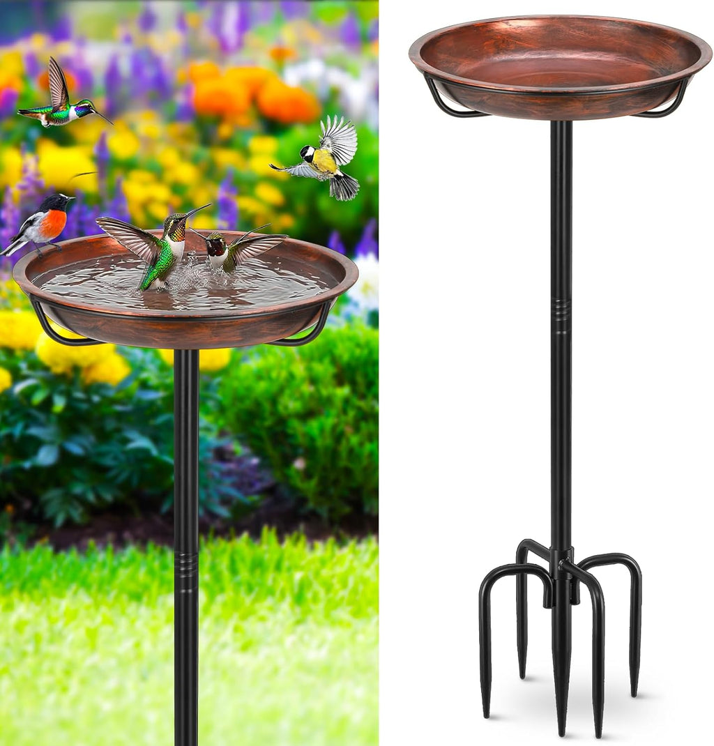Gtongoko 10" Dia Bowl Small Metal Bird Bath for Outside Heavy Duty, 29" Height Bird Feeder Birdbaths for Outdoors, Garden Bird Bath Bowl with 5-prongs Base