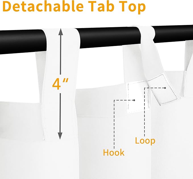Easy-Going Outdoor Patio Curtains Detachable Tab Top Windproof Weatherproof Curtain for Cabana, Porch, Pergola and Gazebo, Tab Bottom Drape, 2 Panels, 54W x 120L inch, White