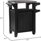 Keter Unity Small 40 Gallon Grill Prep Table and Storage Cart, Grey – BBQ Station with Wheels and Stainless Steel Top, Portable Serving Stand for Patio, Deck, and Backyard