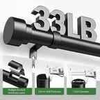 Time Forest Black Curtain Rods for Windows 32 to 150 Inch (2.6-12.5 Feet), 1 Inch Diameter Adjustable Heavy Duty Extra Long Curtain Rod, Modern Style Indoor Outdoor Window Drapery Rods with End Caps