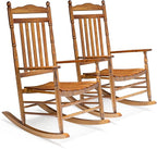 VINGLI Wooden Rocking Chair, Outdoor Chair with 450 lbs Support, Relaxing Rocker with Solid Wood High Back Seat Reclining Seat for Deck, Garden, Backyard, Porch, Indoor or Outdoor Use (Teak, 2PCS)