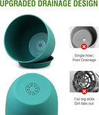 Flower Pots 10/9/8 inch, Set of 3 Modern Decorative Plastic Planters with Drainage Holes and Tray for House Plants Indoor Flowers Plants, Plant Pots for Indoor Outdoor Plants, Blue Green