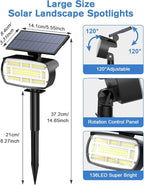 Fabrito Large Solar Spot Lights Outdoor 4 Pack, 1000 Lumens High Brightness, IP65 Waterproof Solar Spotlight with 136 LEDs, Dusk to Dawn Solar Landscape Lights for Yard, Garden, Pathway, Plants(White)