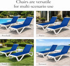 Kozyard Outdoor Chaise Lounge Chair, Full Flat Adjustable Patio Lounger with Aluminum Frame & Resin Legs, Textilene Fabric for Poolside, Backyard & Beach (Blue, Chair with Table)