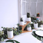 3pcs Owl Succulent Pots with 3 Tier Bamboo Saucers Stand Holder - White Modern Decorative Ceramic Flower Planter with Drainage - Home Office Desk Garden Mini Cactus Plant Pot Indoor Decoration