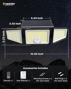 Ensenior Solar Lights Outdoor Motion Sensor, 2600LM 220 LED High Brightness, 3 Head 270° Wide Angle Flood Lights, Remote Control Security Lights 4 Modes, IP65 Waterproof Wireless Wall Light, 2 Pack