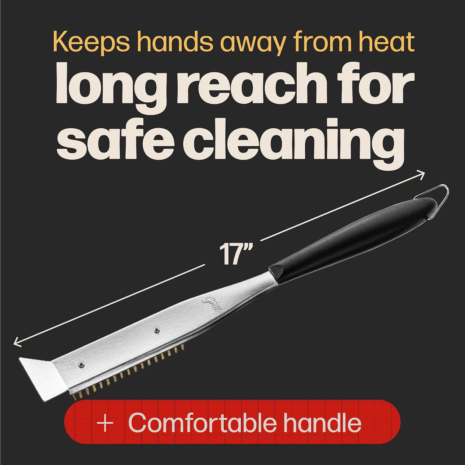 Hans Grill 2-in-1 Pizza Oven Brush & Scraper | Dual-Purpose Pizza Stone Brush Scraper with Stainless Steel Head | Outdoor Oven Cleaning Accessories, Stone Cleaner, Essential Cooking Tools. | Dual Purpose Pizza Stone Cleaning Brush and Scraper, Brass
