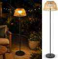 solar outdoor floor lamp with rattan shade, 3, main product view
