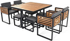 Merax 9 Pieces Outdoor Dining Set for 8 People, Acacia Wood Patio Furniture Sets with 1 Square Table, 4 Cushioned Chairs and 4 Ottomans for Backyard, Garden, Lawn, Poolside, Space Saving Design, Gray