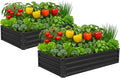 2 Pack 6x3x1FT Galvanized Raised Garden Bed Kit, Outdoor Metal Planter Box for Vegetables, Bottomless Rectangular Gardening Bed with Support Rods, Tool-Free Assembly, Black