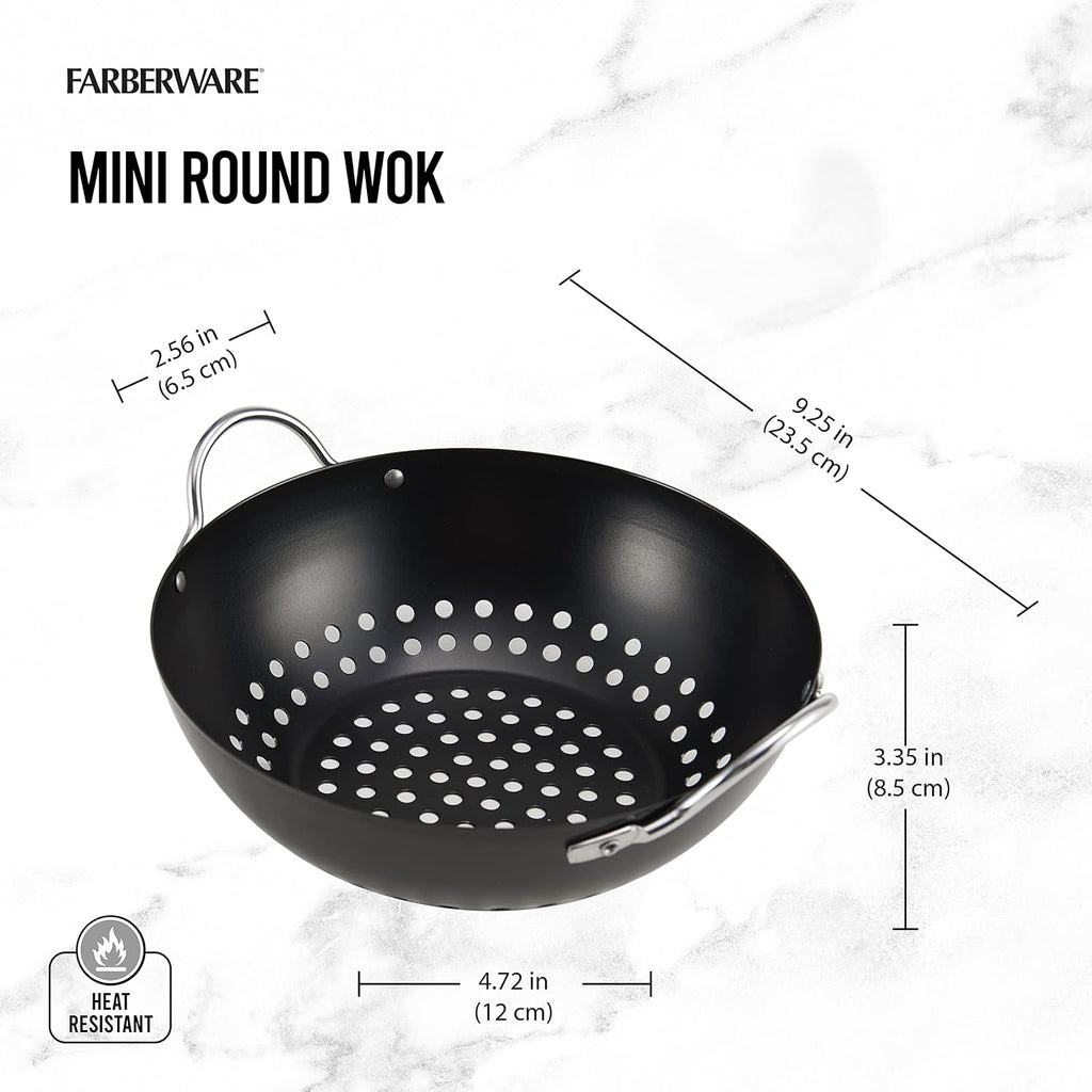 Farberware Barbecue Nonstick Mini Round Wok Topper, 8-Inch, Black