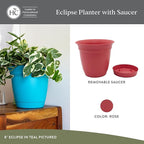 The HC Companies 10 Inch Eclipse Round Planter Pots with Drainage Holes & Attached Saucer, Lightweight UV-Resistant Plastic Indoor & Outdoor Planters, 2-Pack Flower Pots for Garden & Home Decor, Rose