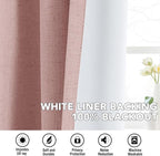 H.VERSAILTEX Linen Curtains 100% Blackout Curtains for Bedroom 102 inch Long Full Light Blocking Nature Linen Blended Window Curtains for Living Room Nickel Grommet (2 Panels, Heathered Baby Pink)