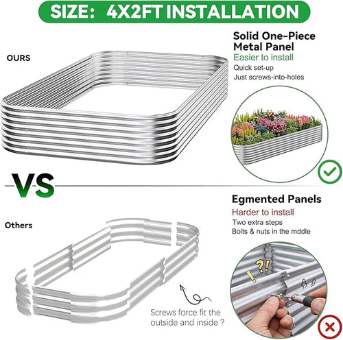 4 Pack Corrugated Galvanized Steel Raised Garden Bed Outdoor, Metal Above Ground Garden Bed for Vegetables and Flowers, Raised Beds for Gardening-4x2FT