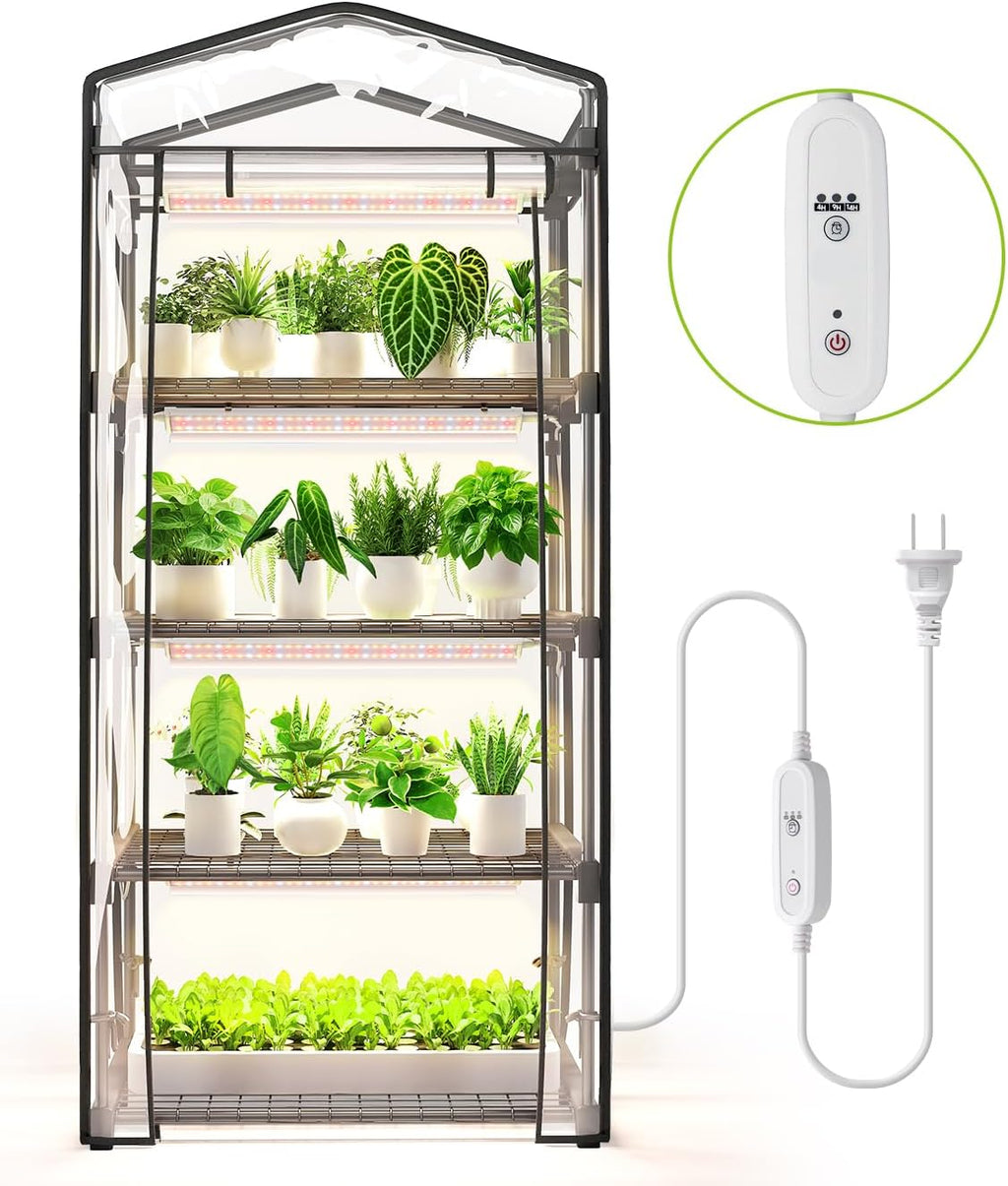 indoor greenhouse with grow light, 4-tier shelf, 26.4x19x61in, main product view