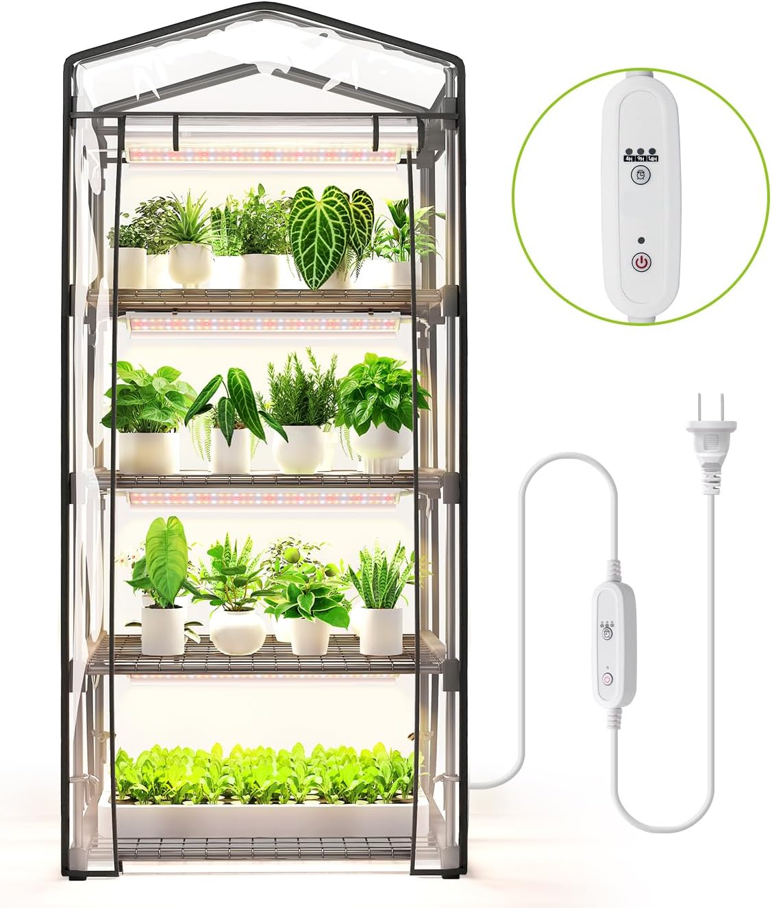 indoor greenhouse with grow light, 4-tier shelf, 26.4x19x61in, main product view