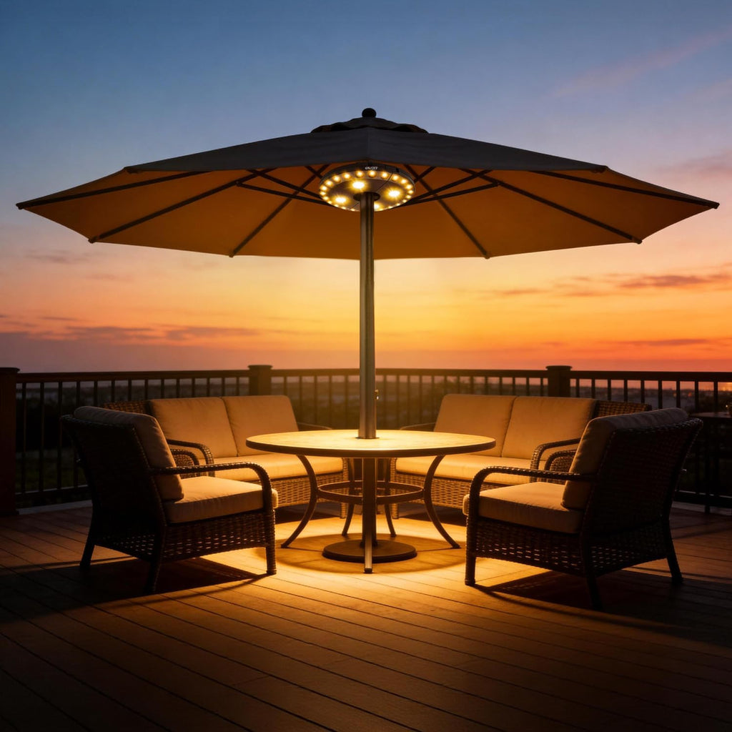 Patio Umbrella Light 3 Brightness Modes Cordless,with 28 Warm White LEDs-4 * AA Battery Operated Umbrella Lights,Fits 1.15"-2" Umbrella Poles,for Patio Umbrellas,Camping Tents and Indoor Use