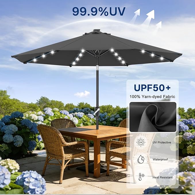 ABCCANOPY Durable Solar Led Patio Umbrellas with 32LED Lights 9FT (Dark Gray)