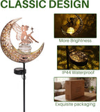 MEBRUDY Fairy Solar Garden Outdoor Decor, Moon Figurine Light Stake Housewarming Ornament for Patio, Lawn, Yard, Pathway, Unique Gift Ideas for Gardening, Mom, Grandma, Women