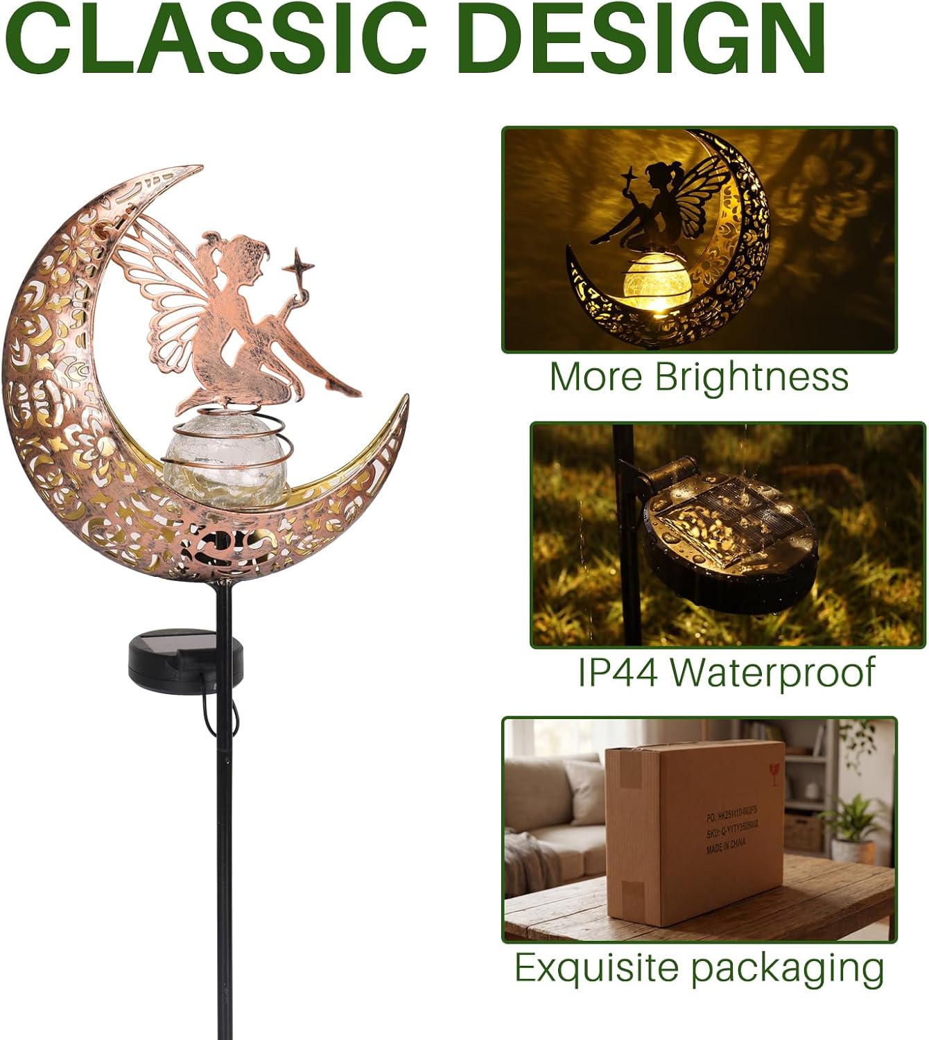 MEBRUDY Fairy Solar Garden Outdoor Decor, Moon Figurine Light Stake Housewarming Ornament for Patio, Lawn, Yard, Pathway, Unique Gift Ideas for Gardening, Mom, Grandma, Women