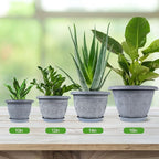 14 Inch Large Planter Pot for Plants Indoor Outdoor, 4 Pack Plastic Flower Pots with Drainage Hole & Tray, Modern Decorative Garden Pot with Saucer, Plant Container for House