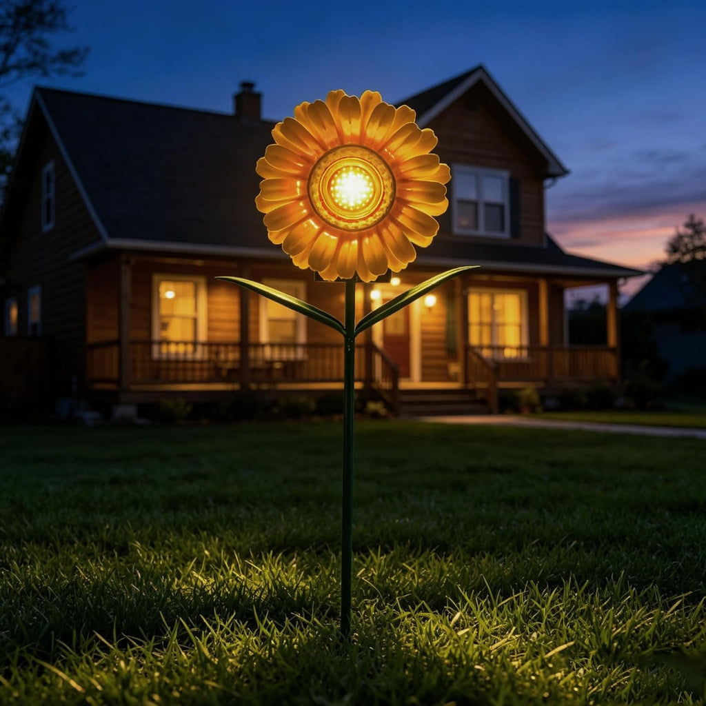 LEDs Solar Sunflowers Stake Lights for Garden Metal Warm White, Memorial Gift - Perfect as Remembrance & Sympathy Gifts (Flower)