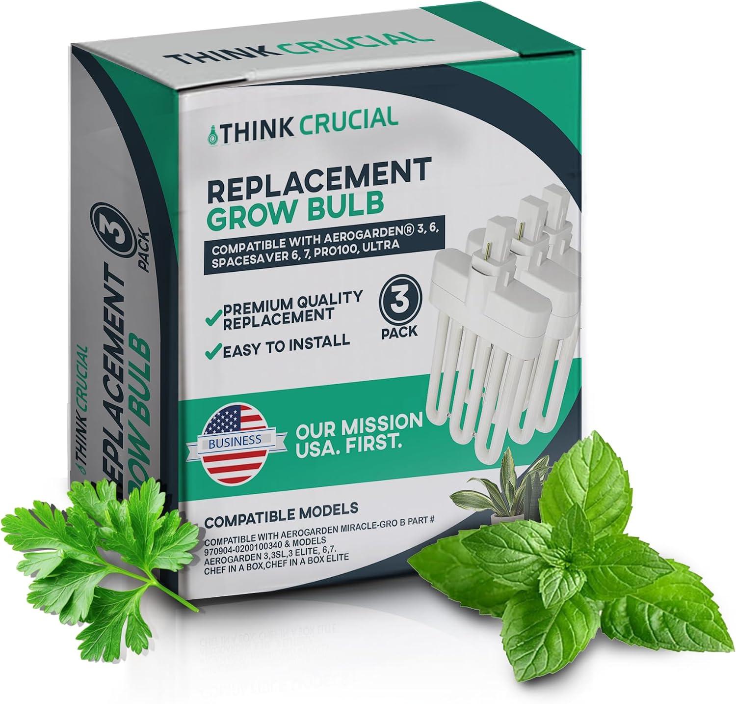 3 Grow Bulbs Compatible with AeroGarden Miracle-GRO B Part # 970904-0200,100340 & Models AeroGarden 3, 3SL, 3 Elite, 6, 7, Chef in A Box, Chef in A Box Elite (3 Pack) -by Think Crucial