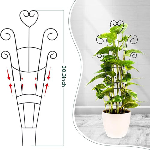 30 Inch Plant Trellis for Climbing Plants Indoor, Outdoor Metal Garden Trellis for Potted Plants, Houseplant Plant Support for Ivy Pothos Monstera Hoya Flower Vine Black Heart (Black-4pcs)