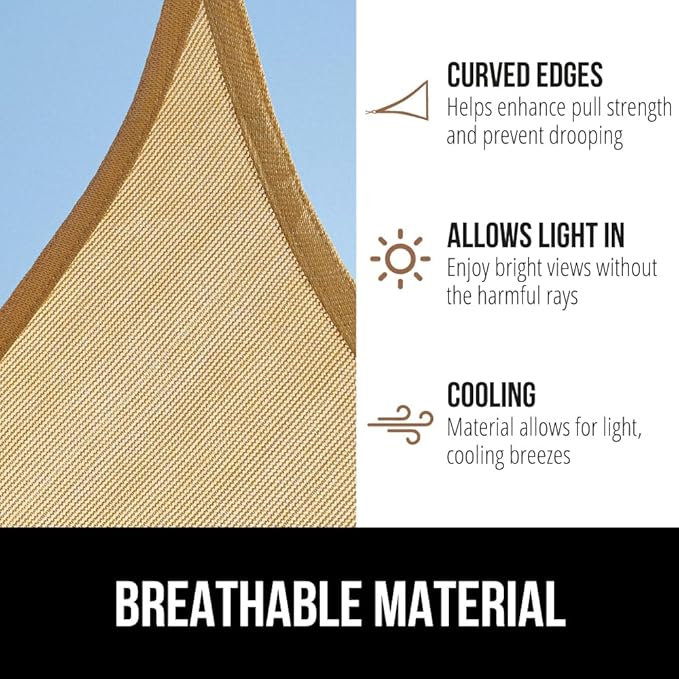 GORILLA GRIP Heavy Duty Sun Shade, UV Protection Fade Tear and Rust Resistant Rectangle Sunshade Canopy, Curved Edges Blocks Sunlight, Breathable Sail, Outdoor Patio, Lawn Garden 10x10 FT Sand